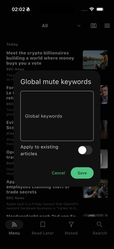 iOS Globale Filter